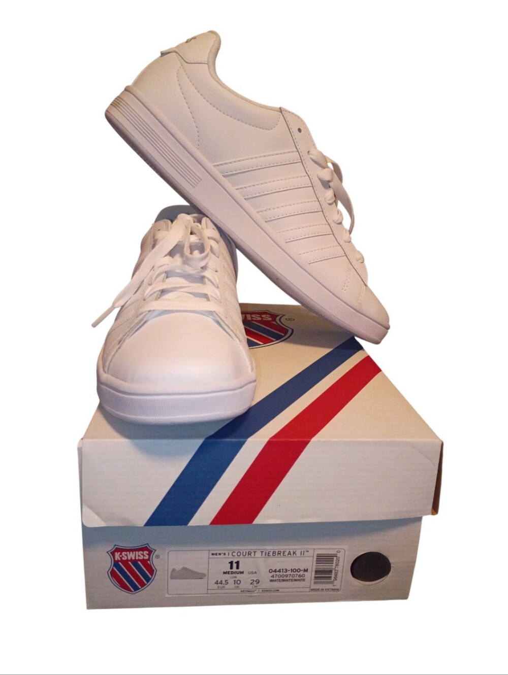 Men's Size 11 K-Swiss Court Tiebreak II White Low Top Athletic Sneakers NWT NEW